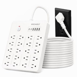 Regleta Multicontacto 26 en 1 con 18 Salidas CA, 4 USB-A y 4 USB-C, Extensión Eléctrica con Enchufe Plano 1.8 m, Protector de Sobretensión para Hogar 