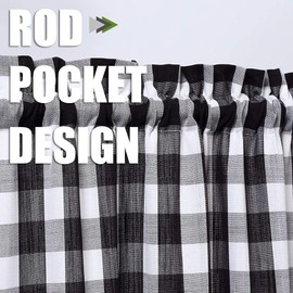 Cortinas de cocina con cenefa de cuadros en blanco y negro de 36 pulgadas de largo, cortinas de media ventana a cuadros para cocina y baño, 28 x 36 pulgadas, negro/blanco, juego de 2