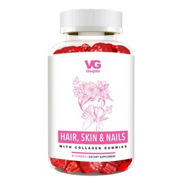 VITA GLOBE Hair, Skin & Nails + Collagen Gummies – 20mg with Vitamins A, C, D, E, B6 & Biotin | Beauty & Wellness Supplement for Healthy Hair Growth, Radiant Skin & Strong Nails – 60 Count (Pack of 1)