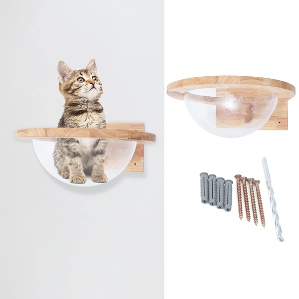 Transparent Cat Beds, Clear Capsule Cat Bed, Wall-Mounted Wooden Cat