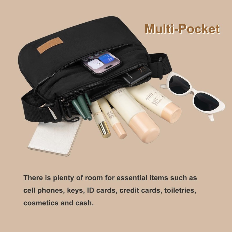 Kememo Crossbody Bags for Women Multi-Pocket Shoulder Bag Nylon Messenger