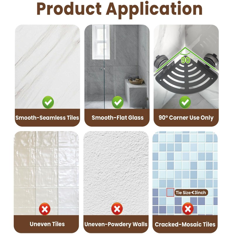 Corner Shower Caddy Suction Cup,Shower Shelves with Hooks,No Drilling Powerful