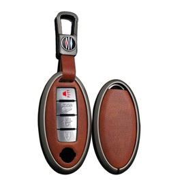 TECART Remote Control Car Key Fob Case Key Cover fit for Nissan X-Trail Rogue Sport Qashqai Murano Note Latio 370Z Teana Maxima GT-R Cube Pulsar Tiida Leather Key Shell Keyring Key Chain Black-Brown