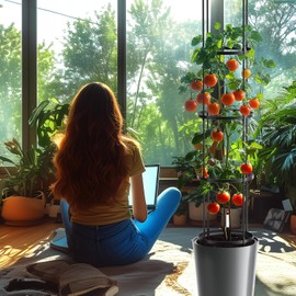 UrGROWA Tomato Planter Box with Trellis, Self Watering Rolling Raised Garden Bed with Water Level Monitor for Climbing Vegetables Plants Cage, Garden Planters Plant Pots for Plants Flowers Decor