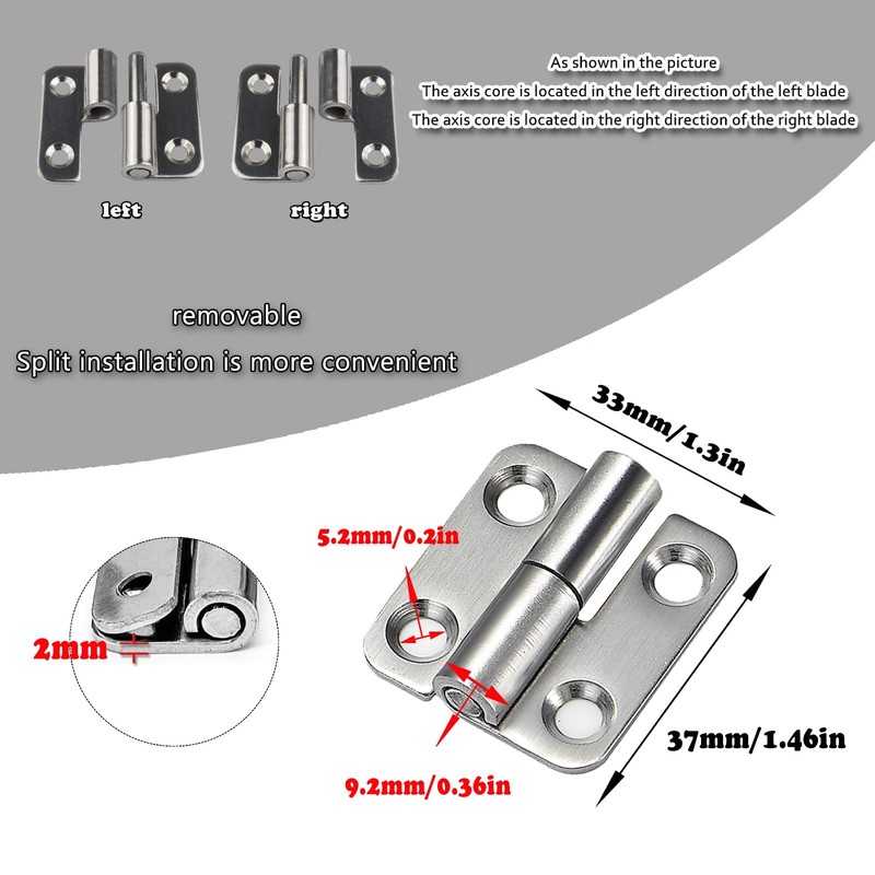 Ldzzuo 4pcs Detachable Door Hinges Stainless Steel Right Left Handed
