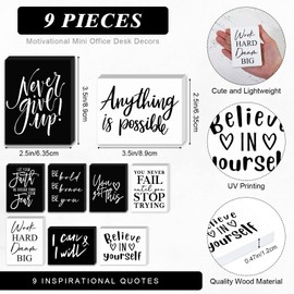 Yulejo 9 Pcs Mini Inspirational Wooden Signs Office Desk Decor Valentines Day Gifts Positive Motivational Quotes Table Decor Bathroom Shelf Decors Cheer up(Black, White, 3.5 x 2.5 x 0.47 Inch)