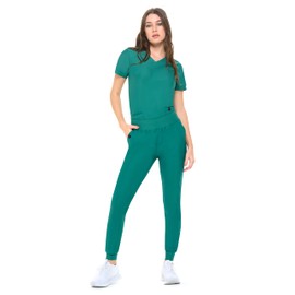 Natural Uniforms Ultra Stretch Womens Jogger Scrub Set (True Hunter Green, Small)