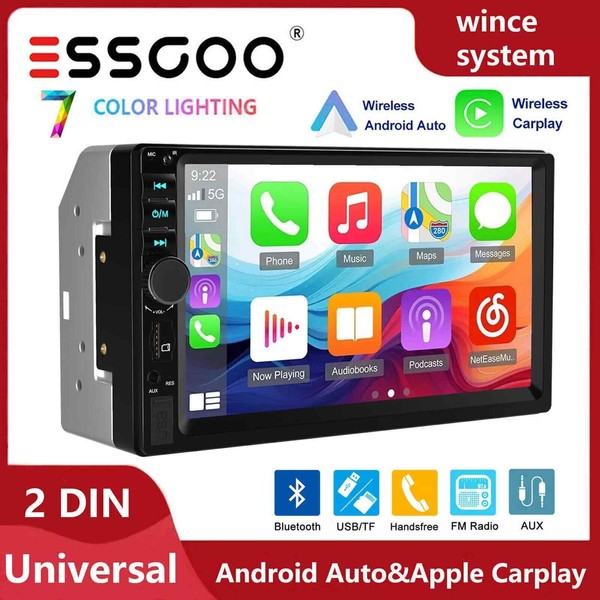 ESSGOO 7" 2 DIN Touchscreen Carplay Autoradio Android Auto Bluetooth