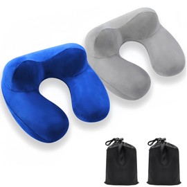 Azonelife Inflatable Travel Pillow, 2 Pack Portable Air Cushion U Shaped Small Compact with Washable Cover for Airplane, Train, Car, Camping, Office, Home