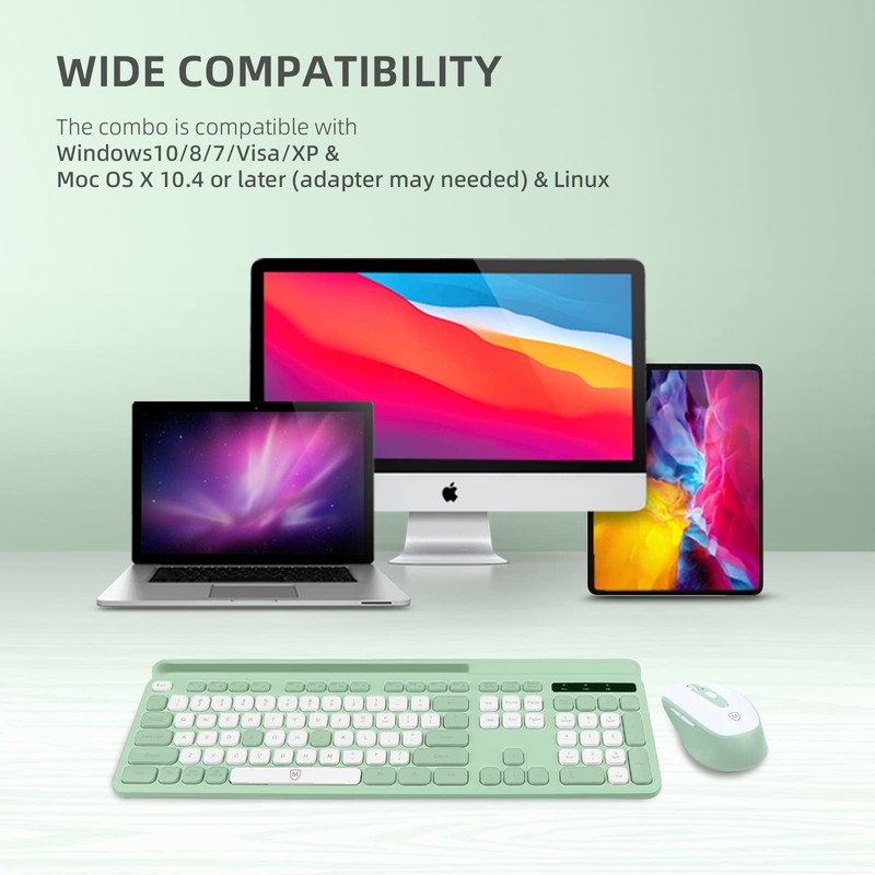 Green Wireless Keyboard and Mouse Combo, 2.4G Ergonomic Wireless Computer