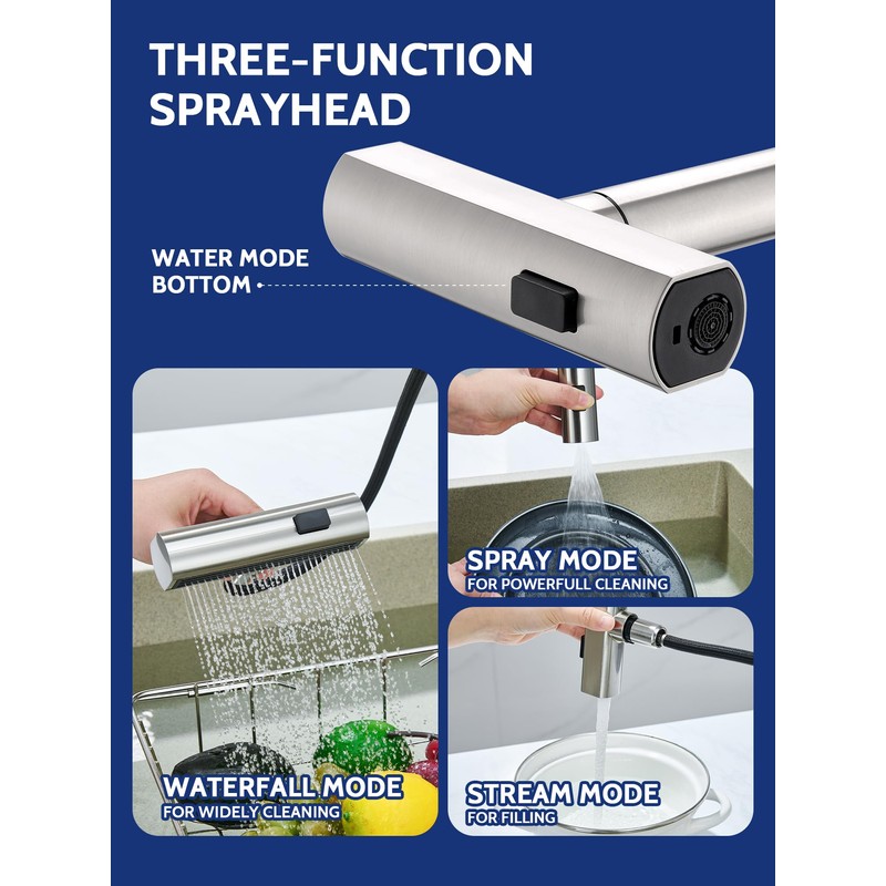 Kitchen Faucet with Pull Down Sprayer,Brushed Nickel Waterfall Single Hole