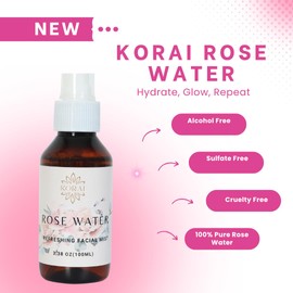 Korai Facial Rose Water Spray 3.38oz (100 ml) for All Skin Types Skin Hydration, Bath, Soaps, Haircare & Aromatherapy