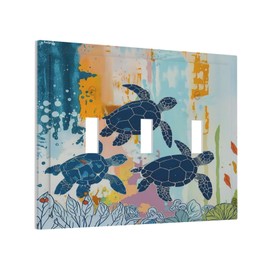 Naiqadnehz Decorative Switch Plates Colorful Ocean Sea Turtle Marine Life 3 Gang Wall Plate Triple Toggle Light Switch Cover Faceplate Electrical Wall Panels for Kids room Bedroom Decor