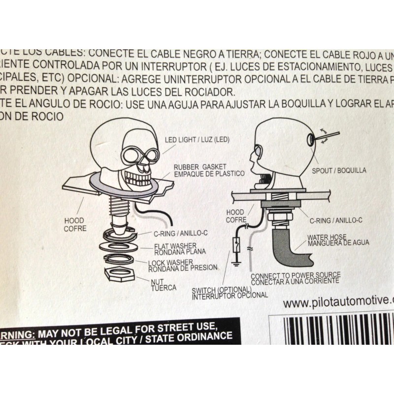 Pilot Automotive Chrome Skull Universal Windshield Washer Jet Spray Nozzle