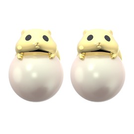 14k Gold-Plated and Created Pearl Cute Hamster Unique Stud Earrings丨925 Sterling Silver Ear Posts丨Fun Animal-Themed Earrings丨Hypoallergenic Adorable Jewelry Gift for Her Mom Women Wife