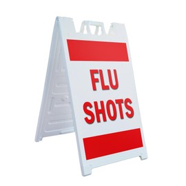 A-Frame Sidewalk Flu Shots 24" x 36" Double Sided A-Frame Sidewalk Sign, Includes 2 Plastic Inserts | Foldable Portable White Signicade Sandwich Board Signs