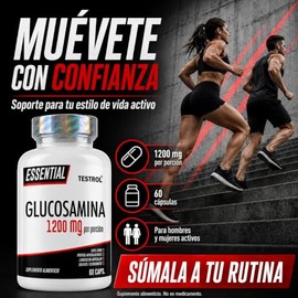 TESTROL Glucosamina 1200 mg por Porción, Suplemento para Rutina de Movilidad y Bienestar Articular | Sulfato y Clorhidrato de Glucosamina | 60 Cápsula