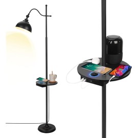 JCPYIUL Industrial Floor Lamp Tray Floor Lamps with USB Wireless Charging Port ＆ Charging Outlet Standing Lamp Rustic Farmhouse Reading Lamps for Bedroom Living Room Office