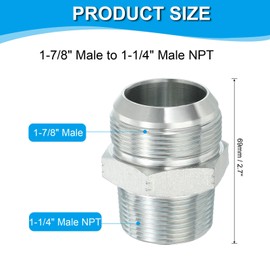 PATIKIL Hex Reducing Nipple Connectors Pipe Adapter 1-7/8" Male 37° Flare JIC x 1-1/4" Male NPT, Pipe Fitting Reducer Nipple Adapter Plated Steel Hydraulic Fitting