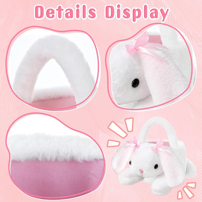 SilverChry Easter Bunny Basket for Egg Hunting, Rabbit Plush Basket,