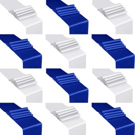 VitalCozy 12 Pcs Graduation Satin Table Runners 12 x 108 Grad Multicolor Long Satin Silk Table Runner Colorful for Wedding Birthday Party Banquet Xmas New Year Decor(Royal Blue, Silver)