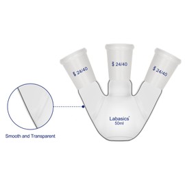 Labasics Borosilicate Glass 3 Neck Flat Bottom Boiling Flask with 24/40 Joints, for Lab Experiments, Distillation and Reflux Systems, 50ml