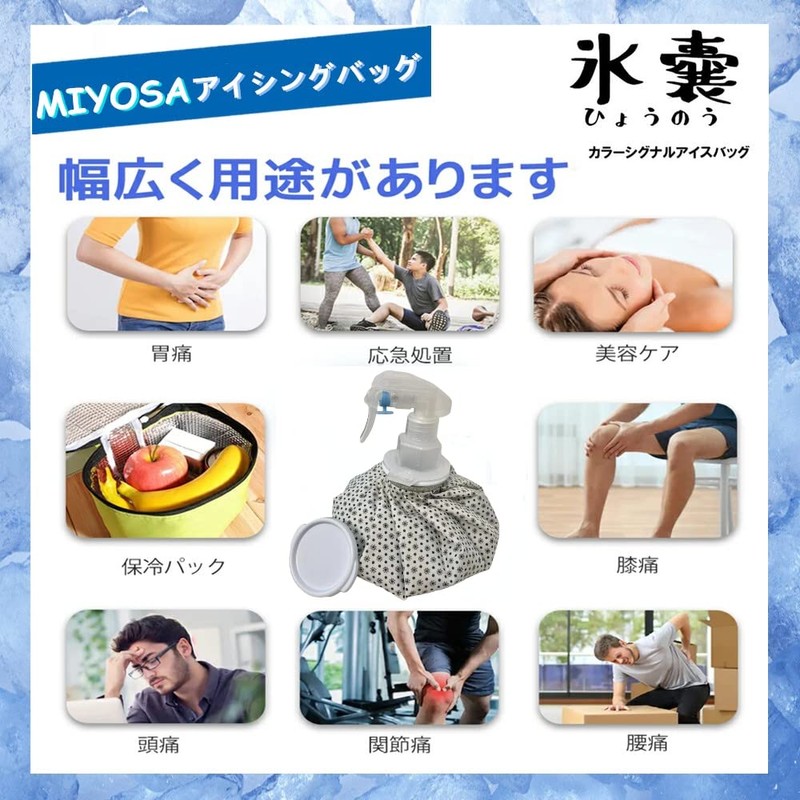 MIYOSA アイシングバッグ 氷嚢 スプレー付き (9 inch) 大口径 水漏れ防止 アイスバッグ 結露なし