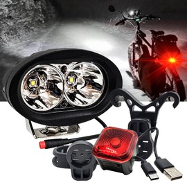 OZ-USA E-Bike High-Output White LED Headlight & USB Rechargeable 4-Mode Smart Sensor Brake Light 12V - 60V Compatible with Vamoose Mammoth Rad Power Bikes RadMini RadRover RadExpand RadRunner