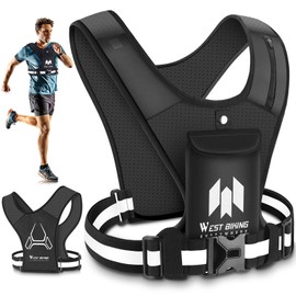 West Biking Running Vest Phone Holder | Fold-Out Phone Pouch | Breathable Hi Vis Reflective Running Vest with Standard/Magnetic Buckle, 2 Shoulder Pockets for Keys/Gels, Men Women Running Accessories