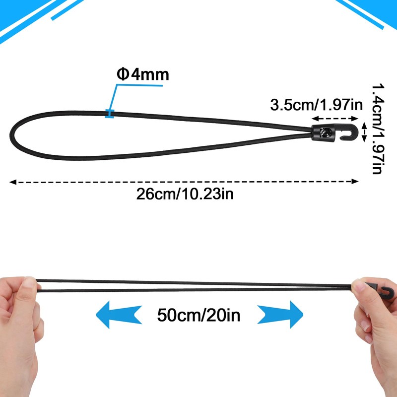 Hejo 25Pcs Bungee Cords with Hooks, 10 Inch/25cm Reusable Small