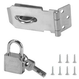 Zythrem 3Inch Door Latch Hasp with Door Padlock and Screw Stainless Steel Door Lock with 2 Keys Heavy Duty Hasp and Staple with Padlock Waterproof Shed Door Lock for Bedroom Garden Gate Cabinet Silver