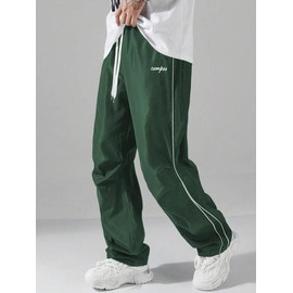 ZAFUL Men's Parachute Sweatpants Y2k Baggy Track Pants Drawstring Wide Leg Casual Trousers Streetwear(1-Green, L)