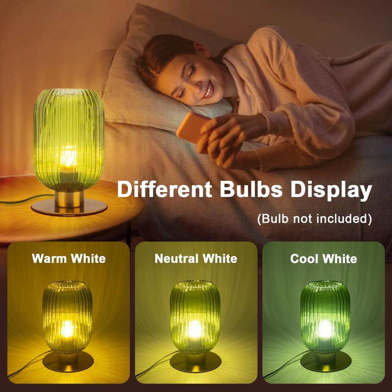 Soutas Green Glass Table Lamp, Mid Century Modern Table Lamp
