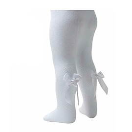 Soft Touch Baby Girls Tights Chevron Tight With Long Bow Spanish Style Tights NB To 24 Months T120 (NB-3 Months, White)