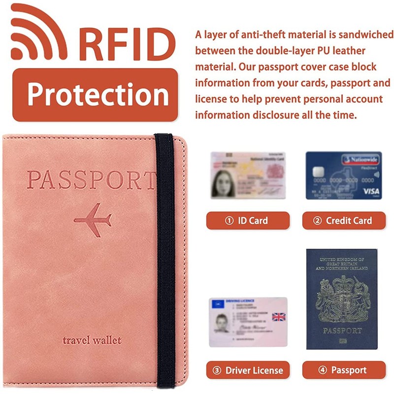 LELYFIT Passport Book Holder Cover Case with Elastic Strap,PU Leather