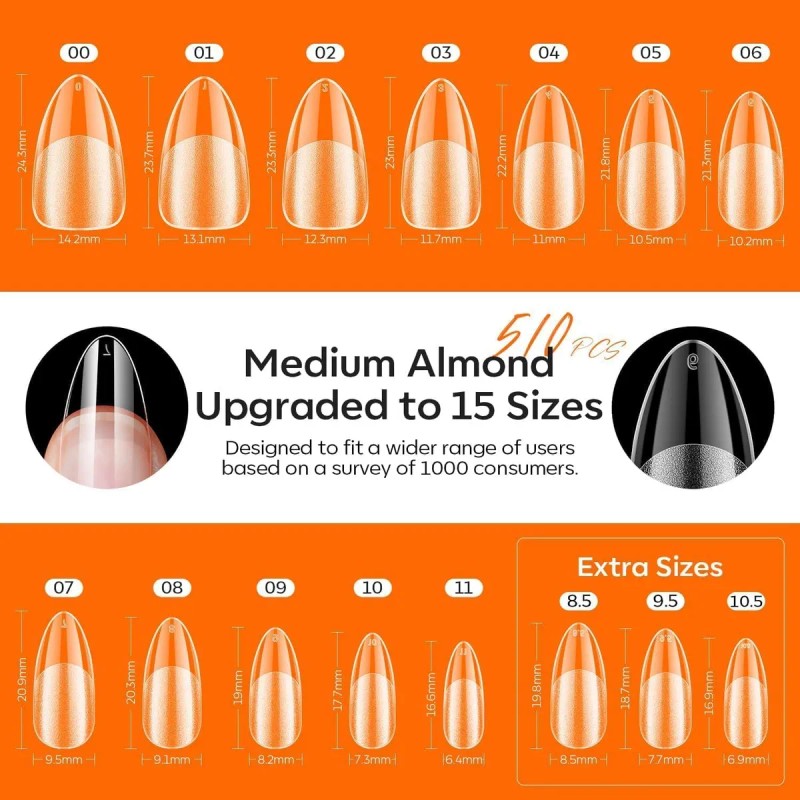 Modelos Kit De Uñas De Gel De Almendra, 510 Uñas