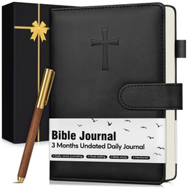 Leather Christian Bible Journal for Men, Prayer Journal for Scripture Study & Daily Devotional, Undated Church Notes Notebook, Jesus Religious Faith Gifts for Pastor, Graduation, Baptism, Black