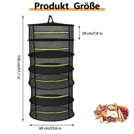 GOIEHIR Drying Net Herbs, 6-Layer Herb Dryer Hanging, with Hooks and Zips, Mesh Drying Net for Plant, Herbs, Spices, Vegetables, Meat
