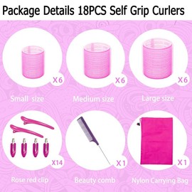 Hair Roller Set 18 count,Jumbo Hair Curlers Rollers With Clips,Self Grip Hair Roller Set,Hair Rollers for Long Hair,Medium and Short Hair