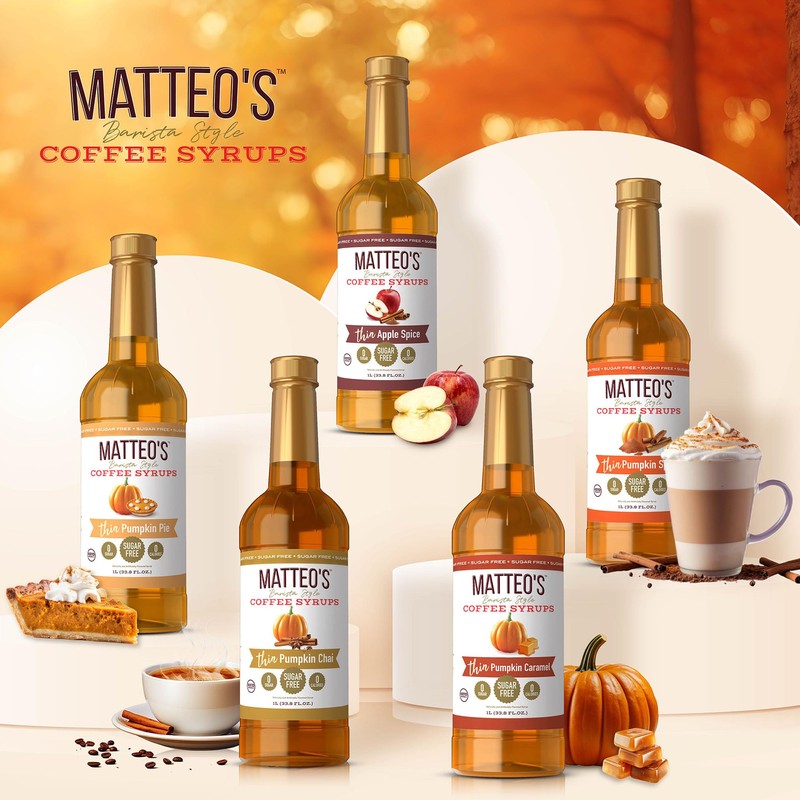 Matteo's Barista Style Sugar-Free Coffee Syrup, Maple Pumpkin Flavor, Zero