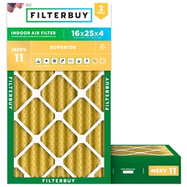 Filterbuy 16x25x4 Air Filter MERV 11 Superior Pet & Allergy Defense (2-Pack), Electrostatic Pleated HVAC AC Furnace Filters Replacement, Made in USA (Actual Size: 15.50 x 24.50 x 3.63)