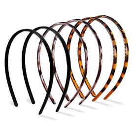 Hanyousheng 6 Pack Plastic Headband, 8mm Teeth Comb Headband, 3 Color Non-slip Hair Hoop, Unisex Hair Band, Sport Fashion Hair Band Accessories for Women and Men
