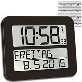 TFA Dostmann Timeline Max Radio Controlled Wall Clock Digital Day Clock with Alarm Function