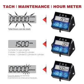 RileyFine Small Engine Tachometer, Digital Hour Meter, RPM Gauge Meter for Lawn Mower Car Tractor Generator Boat Scooter Motorcycle Air Compressor Pressure Washer Snowblower Marine