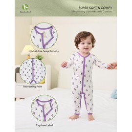 BambooBud Baby Romper Infant Boys Girls Long Sleeve One Piece Rompers Viscose from Bamboo Pajamas Toddlers Sleeper, Lavender, 3-6Months