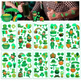St Patrick's Day Temporary Tattoos, 10 Sheets St. Patrick's Day Accessories Shamrock Fake Tattoo Stickers for Kids Girls Boys Women Men Adults Patricks Day Face Tattoo Decorations Party Favors (St Patrick Day-2)