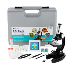 AmScope M30 Series 52-Piece STEM Microscope Kit for Kids - Monocular, Portable Compound Microscope for Kids - Includes Petri Dish, Slides & More - Black