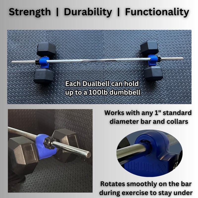 Dualbell Pair- Connect Dumbbells to Barbell (Blue)