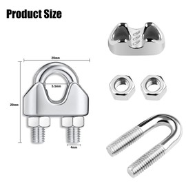 Dfuqanb Pack of 20 Wire Rope Clamps M3, 304 Stainless Steel, Bow Clamps, Rope Clamp, Stainless Steel, Clamp, Rope Clamp, U Bolt, Bow Rope Clamp, for Wire Ropes Steel Ropes Diameter 3 mm