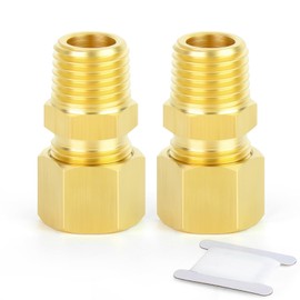 ERGAOBOY Pack of 5 8mm OD x 3/8" BSP Thread Brass Compression Pipe Fitting, Heay Duty Brass Compression Fitting